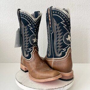 Lane Rodeo Houston Mens Cowboy Boots Brown Navy Blue Western Blunt Toe Size 11D